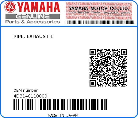 Product image: Yamaha - 4D3146110000 - PIPE, EXHAUST 1  0