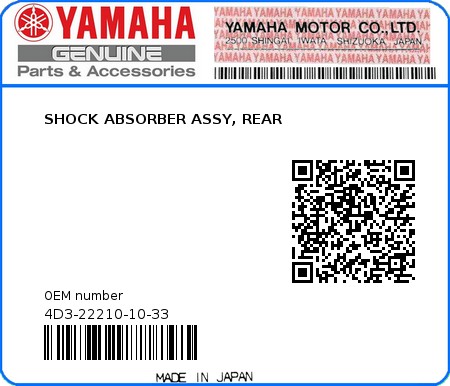Product image: Yamaha - 4D3-22210-10-33 - SHOCK ABSORBER ASSY, REAR  0