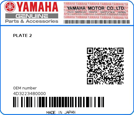 Product image: Yamaha - 4D3223480000 - PLATE 2  0