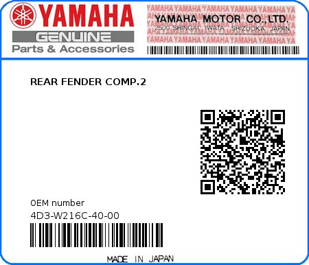 Product image: Yamaha - 4D3-W216C-40-00 - REAR FENDER COMP.2  0