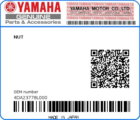 Product image: Yamaha - 4DA23778L000 - NUT  0