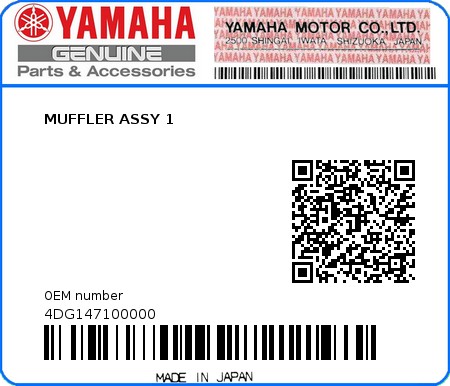 Product image: Yamaha - 4DG147100000 - MUFFLER ASSY 1  0