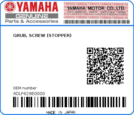 Product image: Yamaha - 4DLF629E0000 - GRUB, SCREW (STOPPER)   0