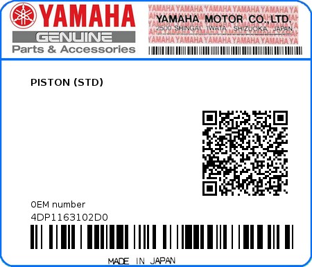 Product image: Yamaha - 4DP1163102D0 - PISTON (STD)  0