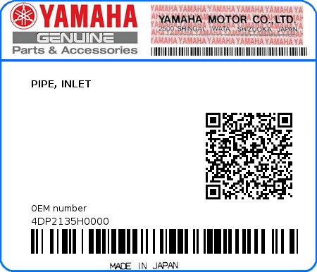Product image: Yamaha - 4DP2135H0000 - PIPE, INLET   0