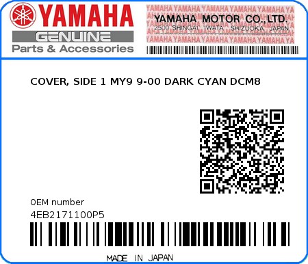 Product image: Yamaha - 4EB2171100P5 - COVER, SIDE 1 MY9 9-00 DARK CYAN DCM8   0