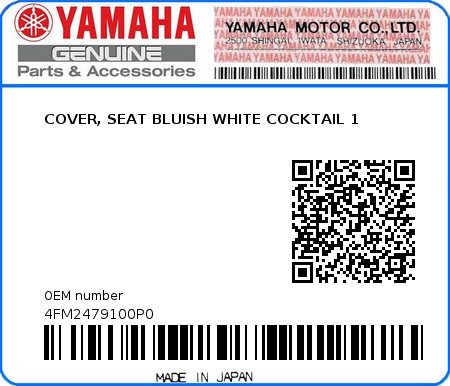 Product image: Yamaha - 4FM2479100P0 - COVER, SEAT BLUISH WHITE COCKTAIL 1   0