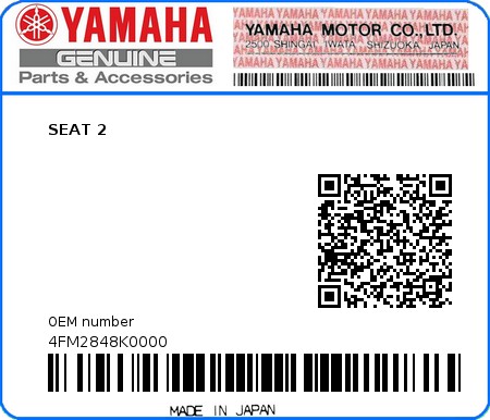 Product image: Yamaha - 4FM2848K0000 - SEAT 2  0