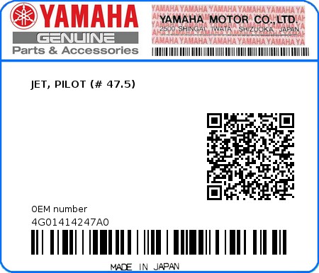 Product image: Yamaha - 4G01414247A0 - JET, PILOT (# 47.5)  0
