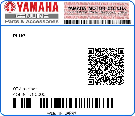 Product image: Yamaha - 4GL841780000 - PLUG  0