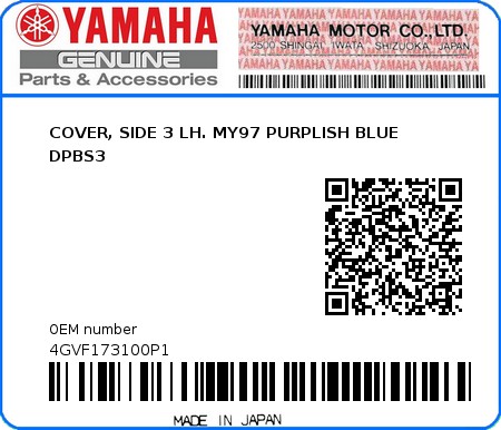 Product image: Yamaha - 4GVF173100P1 - COVER, SIDE 3 LH. MY97 PURPLISH BLUE DPBS3  0