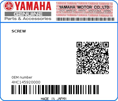 Product image: Yamaha - 4HC145920000 - SCREW  0