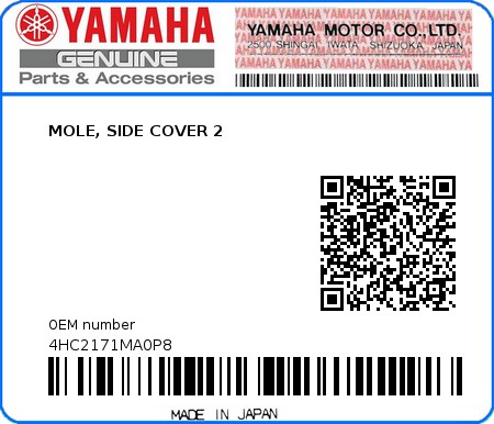 Product image: Yamaha - 4HC2171MA0P8 - MOLE, SIDE COVER 2  0