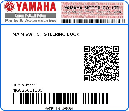 Product image: Yamaha - 4JG825011100 - MAIN SWITCH STEERING LOCK  0