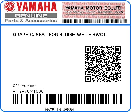 Product image: Yamaha - 4JH2478M1000 - GRAPHIC, SEAT FOR BLUISH WHITE BWC1   0