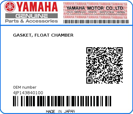 Product image: Yamaha - 4JP143840100 - GASKET, FLOAT CHAMBER  0