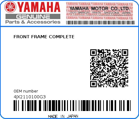 Product image: Yamaha - 4JX2110100G3 - FRONT FRAME COMPLETE  0