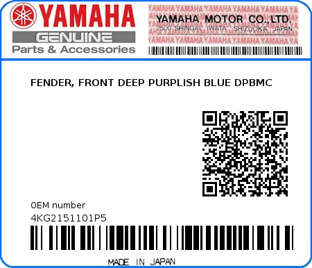 Product image: Yamaha - 4KG2151101P5 - FENDER, FRONT DEEP PURPLISH BLUE DPBMC  0