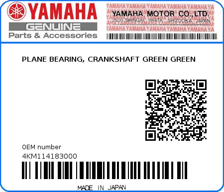 Product image: Yamaha - 4KM114183000 - PLANE BEARING, CRANKSHAFT GREEN GREEN  0
