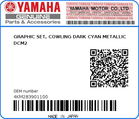Product image: Yamaha - 4KM283901100 - GRAPHIC SET, COWLING DARK CYAN METALLIC DCM2  0