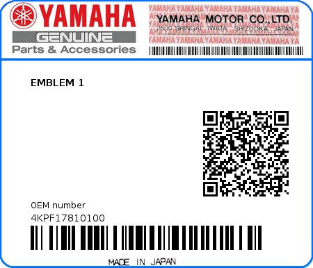 Product image: Yamaha - 4KPF17810100 - EMBLEM 1  0