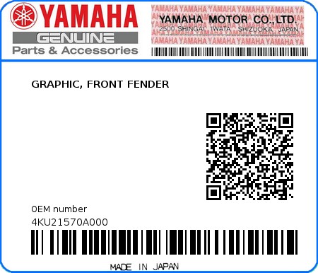 Product image: Yamaha - 4KU21570A000 - GRAPHIC, FRONT FENDER  0