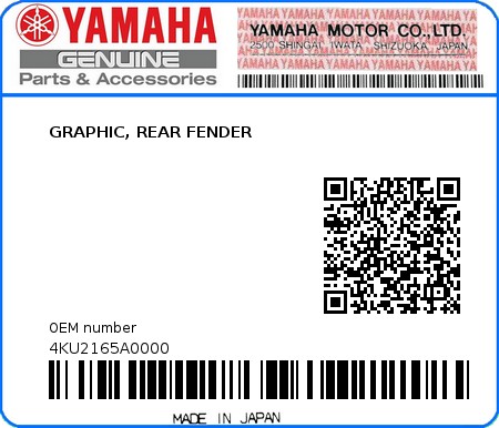 Product image: Yamaha - 4KU2165A0000 - GRAPHIC, REAR FENDER  0