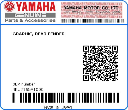Product image: Yamaha - 4KU2165A1000 - GRAPHIC, REAR FENDER  0