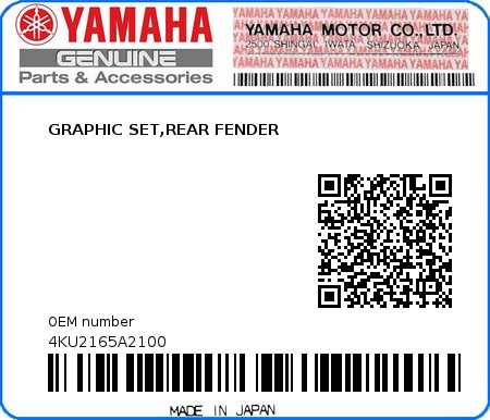 Product image: Yamaha - 4KU2165A2100 - GRAPHIC SET,REAR FENDER  0
