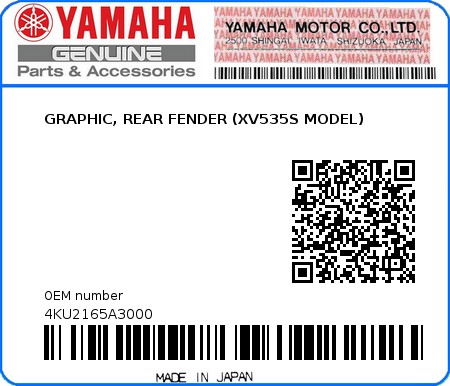Product image: Yamaha - 4KU2165A3000 - GRAPHIC, REAR FENDER (XV535S MODEL)  0