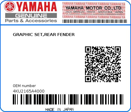 Product image: Yamaha - 4KU2165A4000 - GRAPHIC SET,REAR FENDER  0