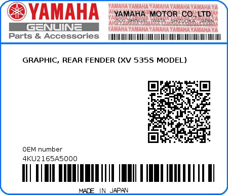 Product image: Yamaha - 4KU2165A5000 - GRAPHIC, REAR FENDER (XV 535S MODEL)  0