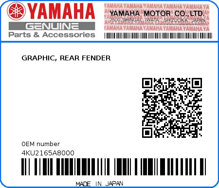 Product image: Yamaha - 4KU2165A8000 - GRAPHIC, REAR FENDER  0