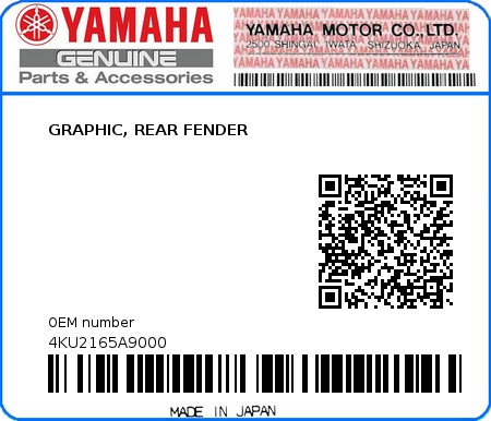 Product image: Yamaha - 4KU2165A9000 - GRAPHIC, REAR FENDER  0