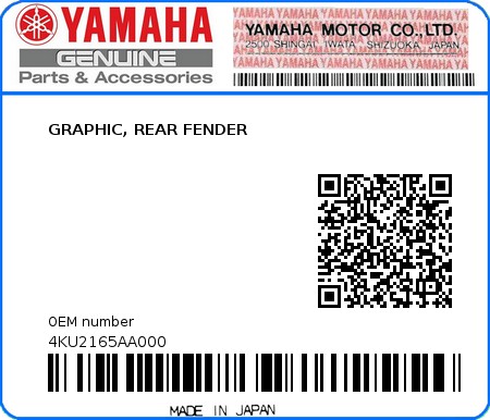 Product image: Yamaha - 4KU2165AA000 - GRAPHIC, REAR FENDER  0