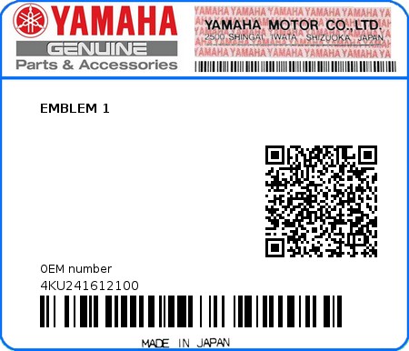 Product image: Yamaha - 4KU241612100 - EMBLEM 1  0