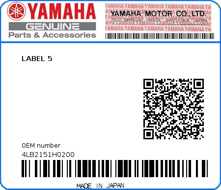 Product image: Yamaha - 4LB2151H0200 - LABEL 5  0