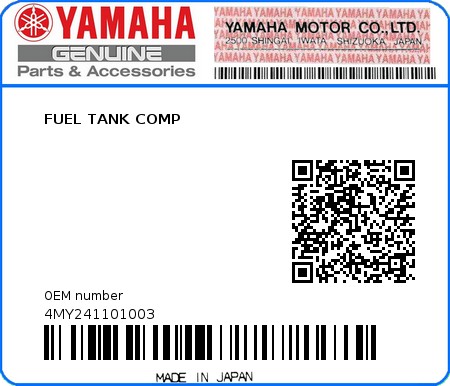 Product image: Yamaha - 4MY241101003 - FUEL TANK COMP  0