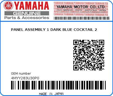 Product image: Yamaha - 4MYY283U30P0 - PANEL ASSEMBLY 1 DARK BLUE COCKTAIL 2  0