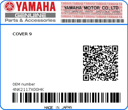 Product image: Yamaha - 4NK2117X00HK - COVER 9  0