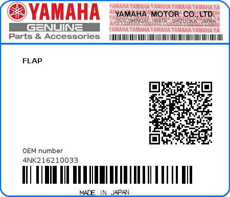 Product image: Yamaha - 4NK216210033 - FLAP  0