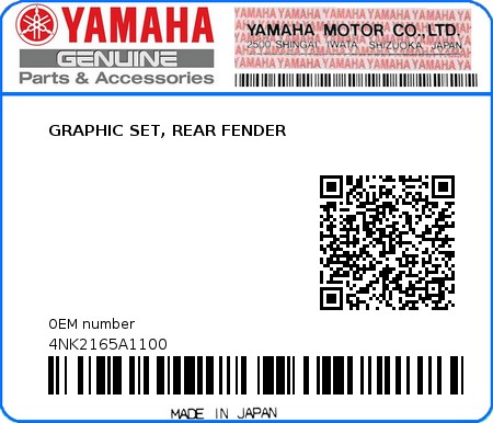 Product image: Yamaha - 4NK2165A1100 - GRAPHIC SET, REAR FENDER  0