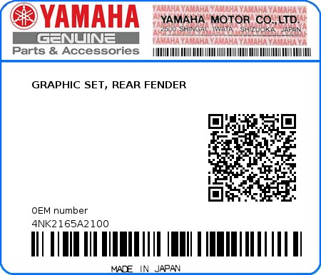 Product image: Yamaha - 4NK2165A2100 - GRAPHIC SET, REAR FENDER  0