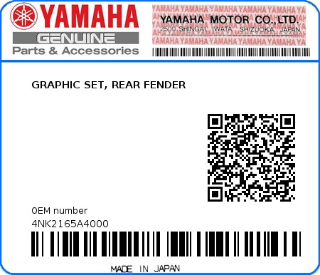 Product image: Yamaha - 4NK2165A4000 - GRAPHIC SET, REAR FENDER  0