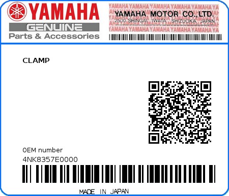Product image: Yamaha - 4NK8357E0000 - CLAMP  0