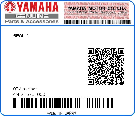 Product image: Yamaha - 4NL215751000 - SEAL 1  0