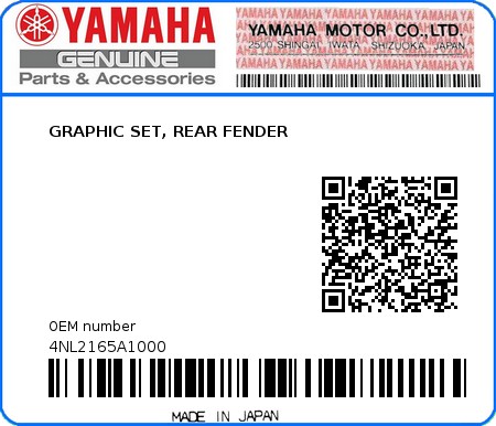 Product image: Yamaha - 4NL2165A1000 - GRAPHIC SET, REAR FENDER  0
