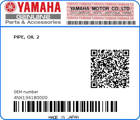 Product image: Yamaha - 4NX134180000 - PIPE, OIL 2  0