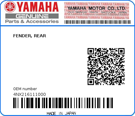 Product image: Yamaha - 4NX216111000 - FENDER, REAR   0
