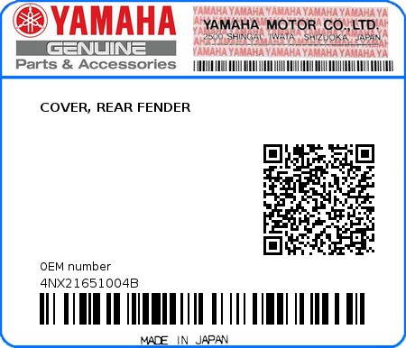 Product image: Yamaha - 4NX21651004B - COVER, REAR FENDER  0